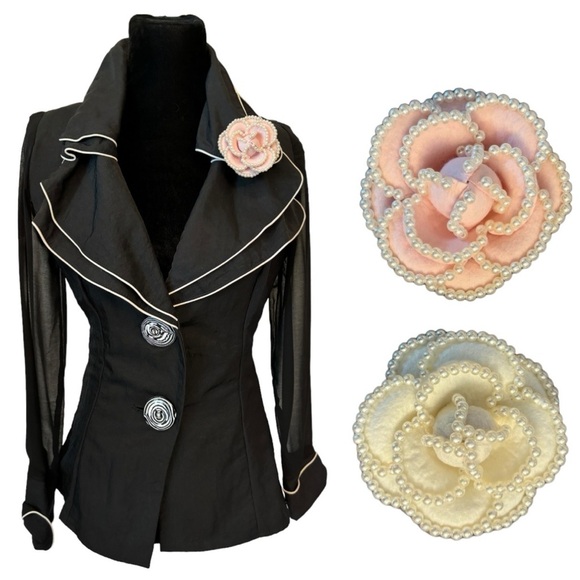 Handmade Pearl Trim Pin Brooch Hair Clip - Picture 1 of 12